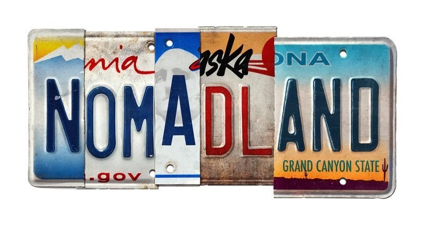 Poster de la película Nomadland representado por una matrícula de coche